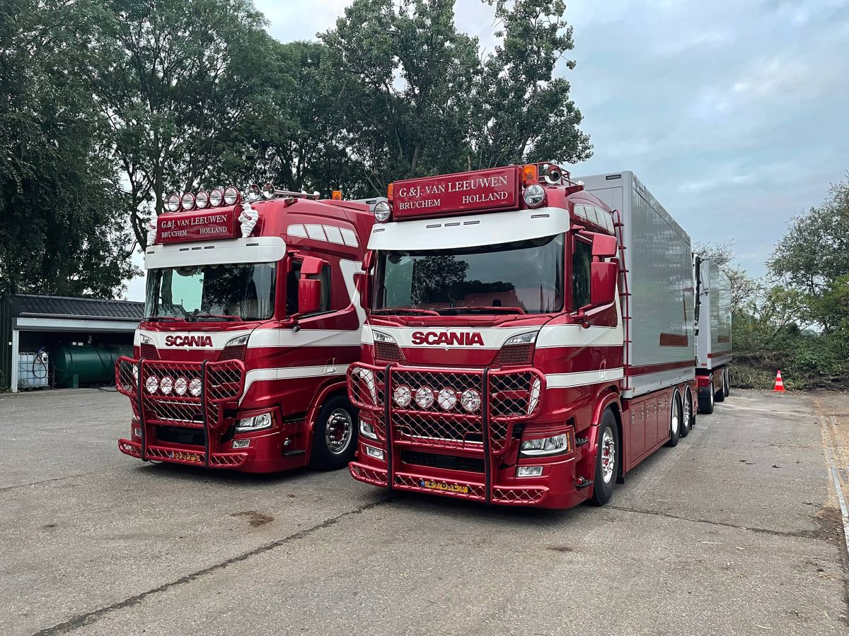 Met Twee Nieuwe Scania V8-en Paardenmest Ophalen